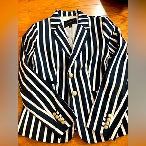 Blue and white stripped Banana Republic blazer with gold buttons